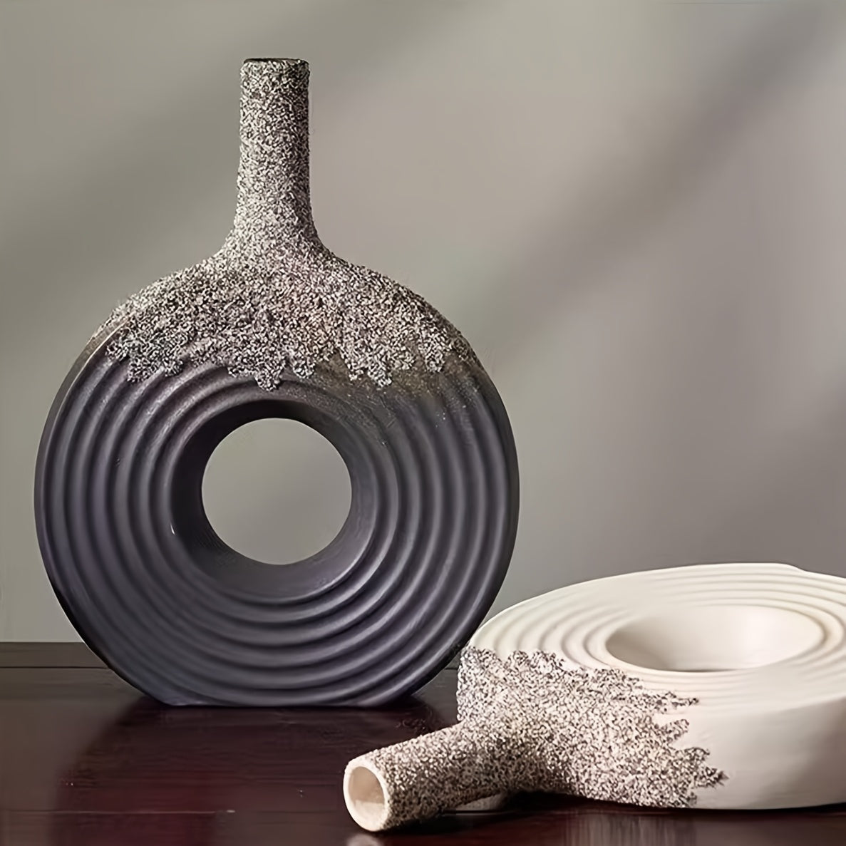 Elegant Black Ceramic Vase with Snowflake Design - Geometric Hollow-Out Round Decorative Flower Vase for Living Room, Entryway, or Study - Artistic Home Accent