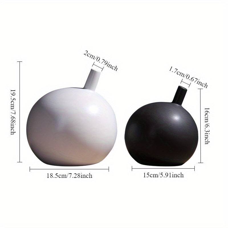 Creative Round Slanted Mouth Ceramic Black and White Vase