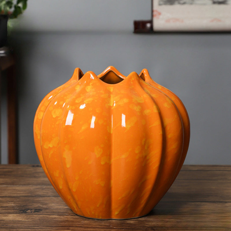Elegant Orange Pumpkin Ceramic Vase - Modern Home Decor Accent for Living Room, No Battery Needed