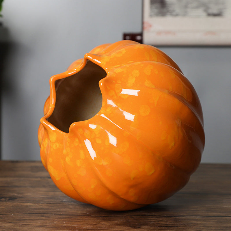 Elegant Orange Pumpkin Ceramic Vase - Modern Home Decor Accent for Living Room, No Battery Needed