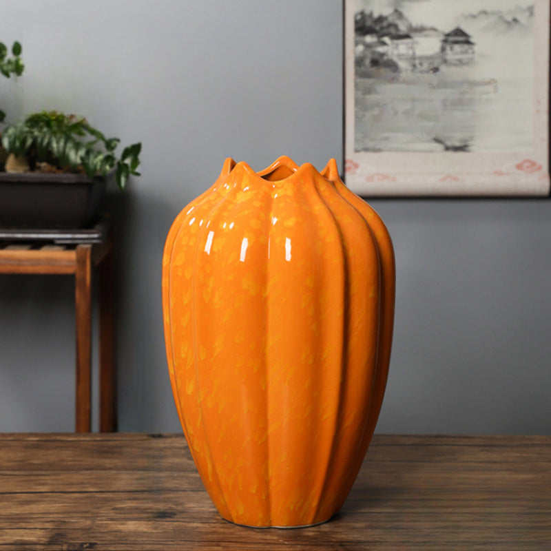 Elegant Orange Pumpkin Ceramic Vase - Modern Home Decor Accent for Living Room, No Battery Needed