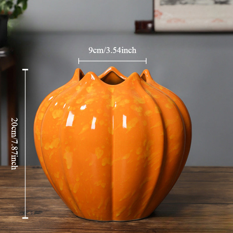 Elegant Orange Pumpkin Ceramic Vase - Modern Home Decor Accent for Living Room, No Battery Needed