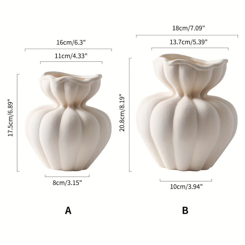 Elegant Ceramic Vase Modern Ceramic Vases with Ribbed Texture | Elegant French-Style Decorative Flower Pots for Living Room, Bedroom, or Kitchen, Black and White, No Electricity Needed, Bedroom Decor, Smooth Finish, Flower Vases