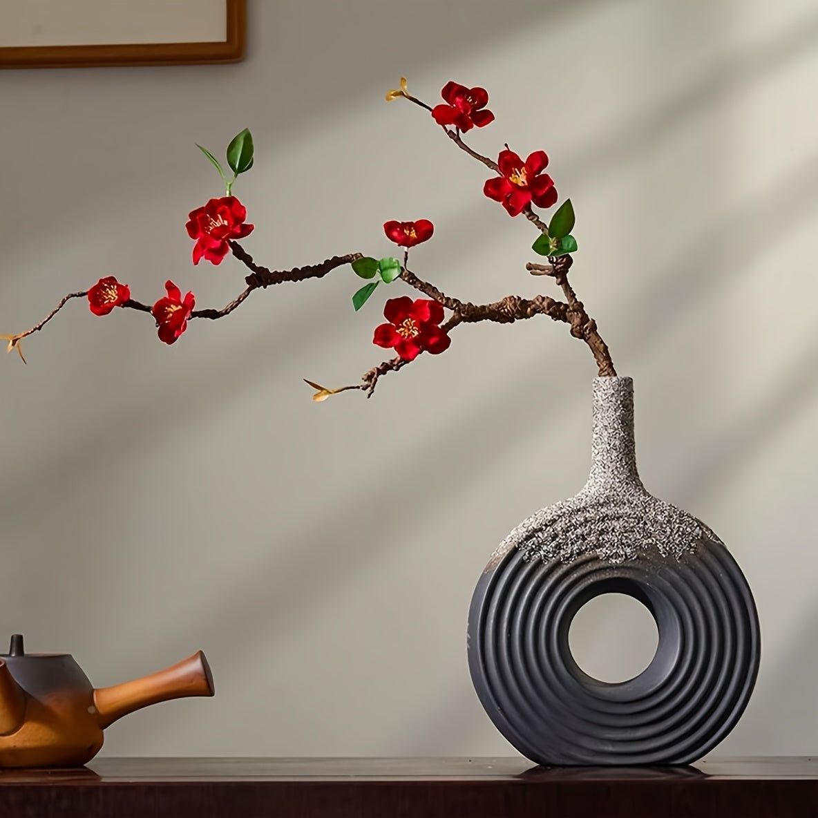 Elegant Black Ceramic Vase with Snowflake Design - Geometric Hollow-Out Round Decorative Flower Vase for Living Room, Entryway, or Study - Artistic Home Accent