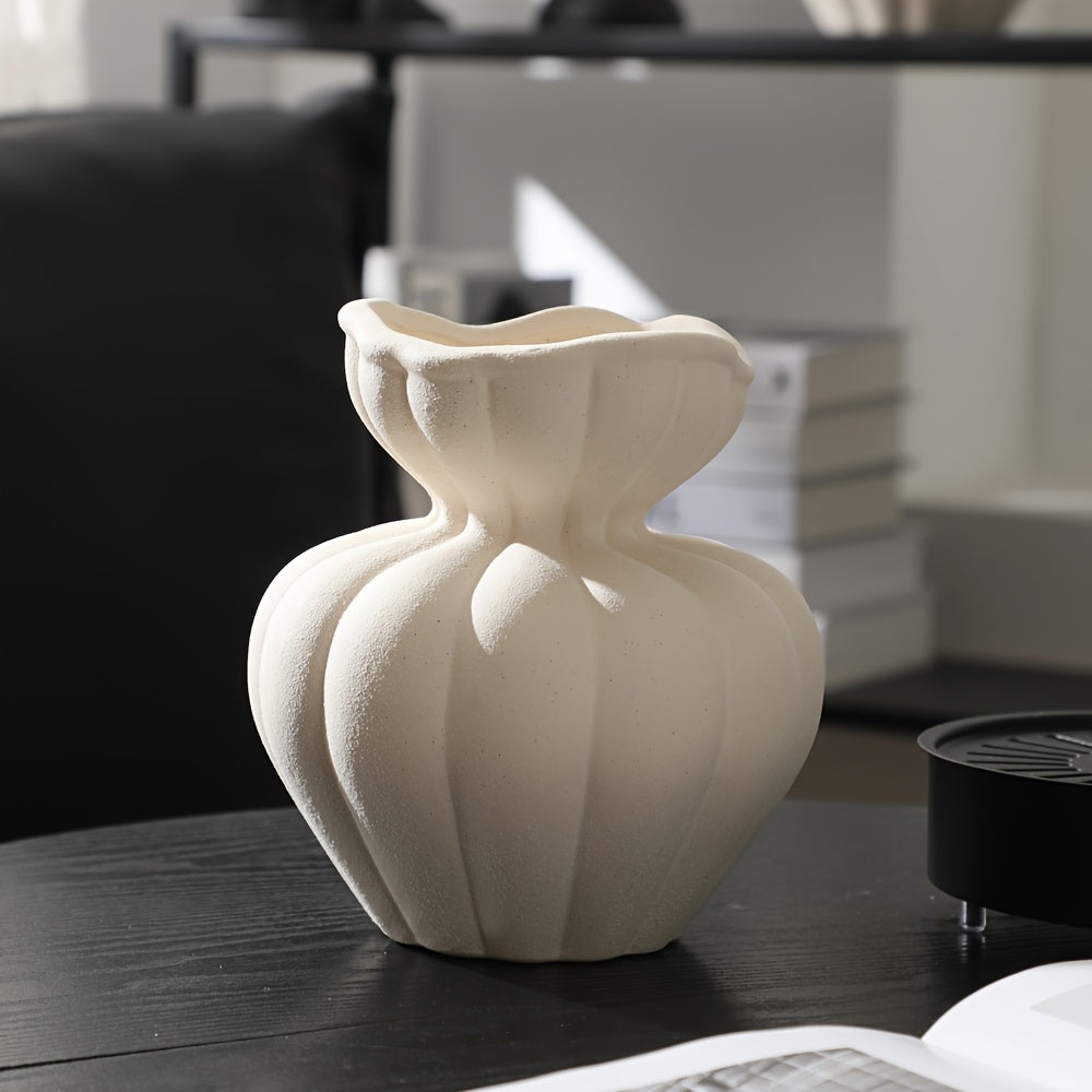 Elegant Ceramic Vase Modern Ceramic Vases with Ribbed Texture | Elegant French-Style Decorative Flower Pots for Living Room, Bedroom, or Kitchen, Black and White, No Electricity Needed, Bedroom Decor, Smooth Finish, Flower Vases
