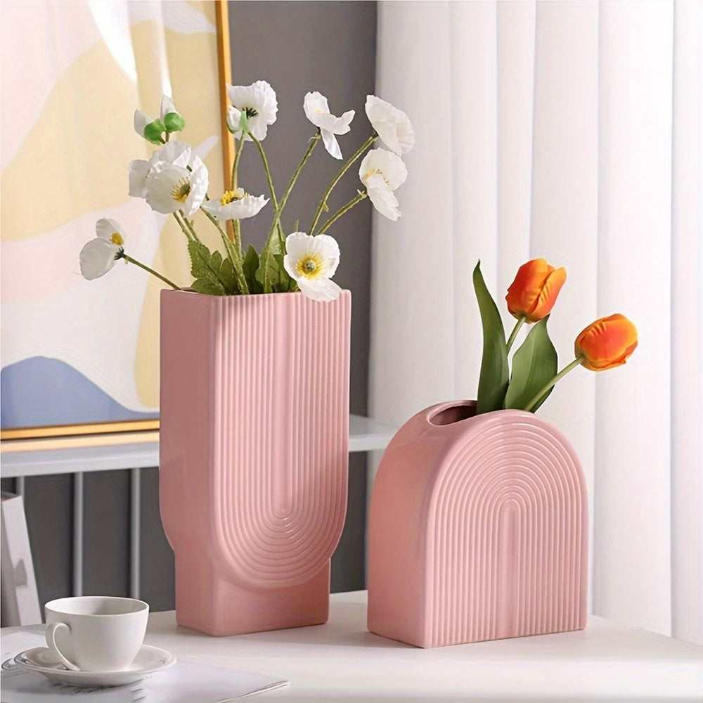 Pink Ceramic Vase Modern Geometric Pink Ceramic Vase | Home Decor for Flowers