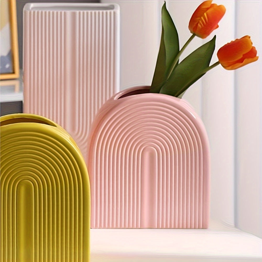 Pink Ceramic Vase Modern Geometric Pink Ceramic Vase | Home Decor for Flowers