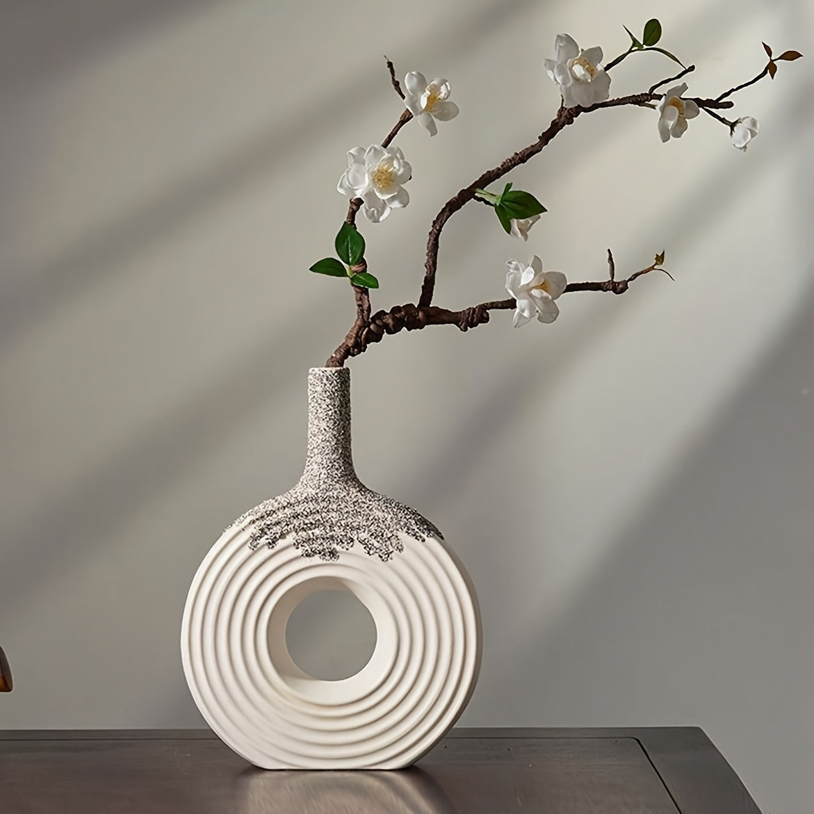 Elegant Black Ceramic Vase with Snowflake Design - Geometric Hollow-Out Round Decorative Flower Vase for Living Room, Entryway, or Study - Artistic Home Accent