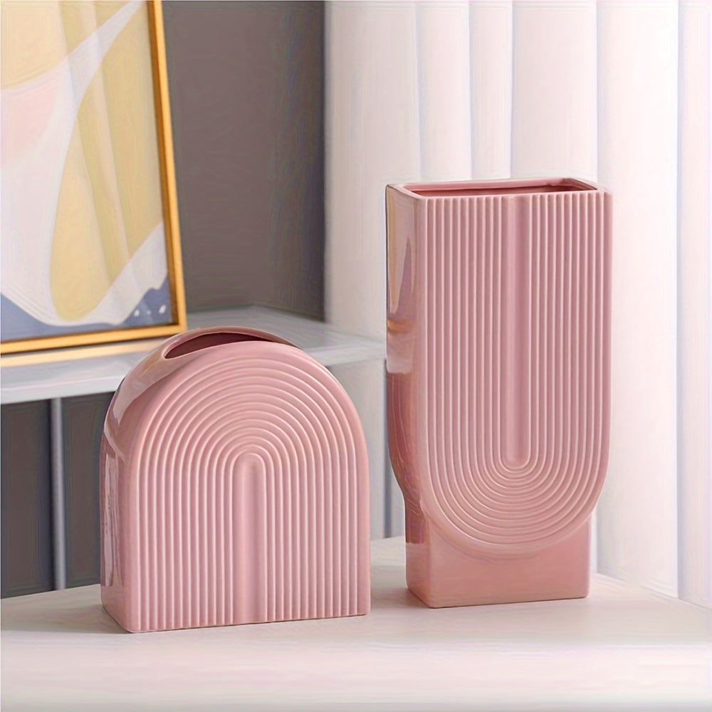 Pink Ceramic Vase Modern Geometric Pink Ceramic Vase | Home Decor for Flowers