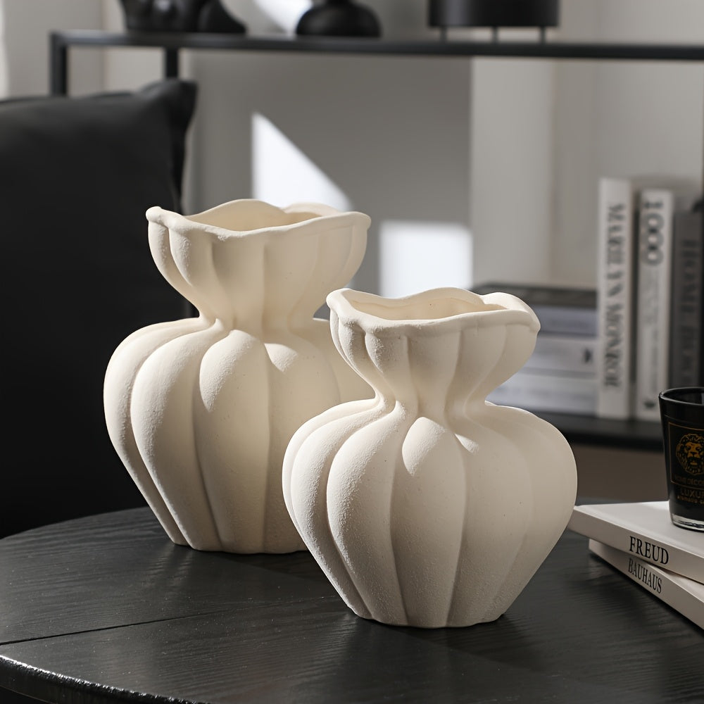Elegant Ceramic Vase Modern Ceramic Vases with Ribbed Texture | Elegant French-Style Decorative Flower Pots for Living Room, Bedroom, or Kitchen, Black and White, No Electricity Needed, Bedroom Decor, Smooth Finish, Flower Vases
