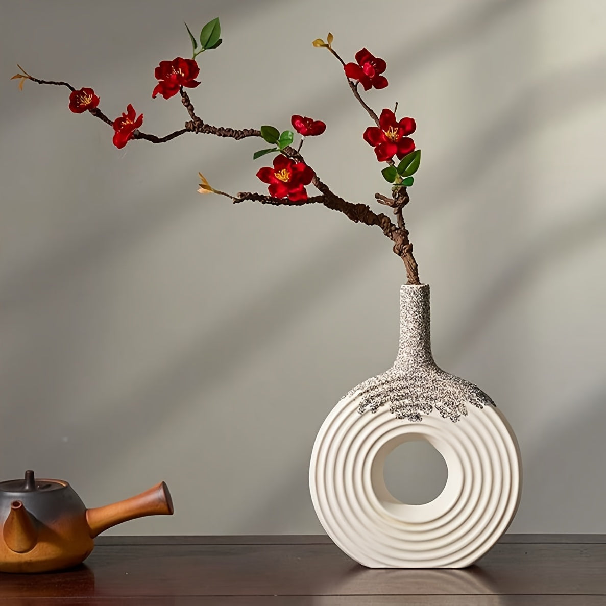 Elegant Black Ceramic Vase with Snowflake Design - Geometric Hollow-Out Round Decorative Flower Vase for Living Room, Entryway, or Study - Artistic Home Accent